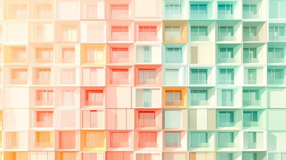 Colorful Building Facade Mural Wallpaper in Livingroom Various Colors (Orange, Green, etc.) of Building Mural Wallpaper - room preview 02