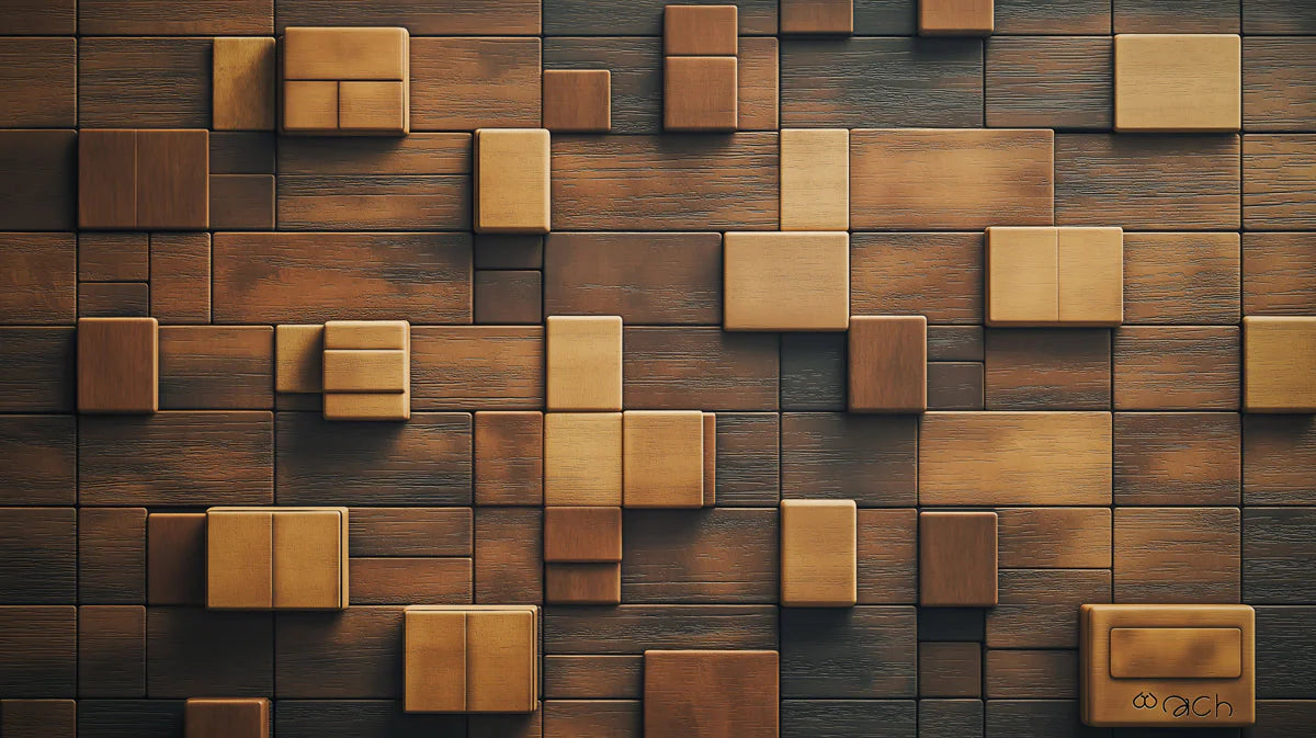 Wooden Cube Mural Wallpaper in Dining Room Various Shades of Brown Wooden Cube Mural Wallpaper - room preview 02