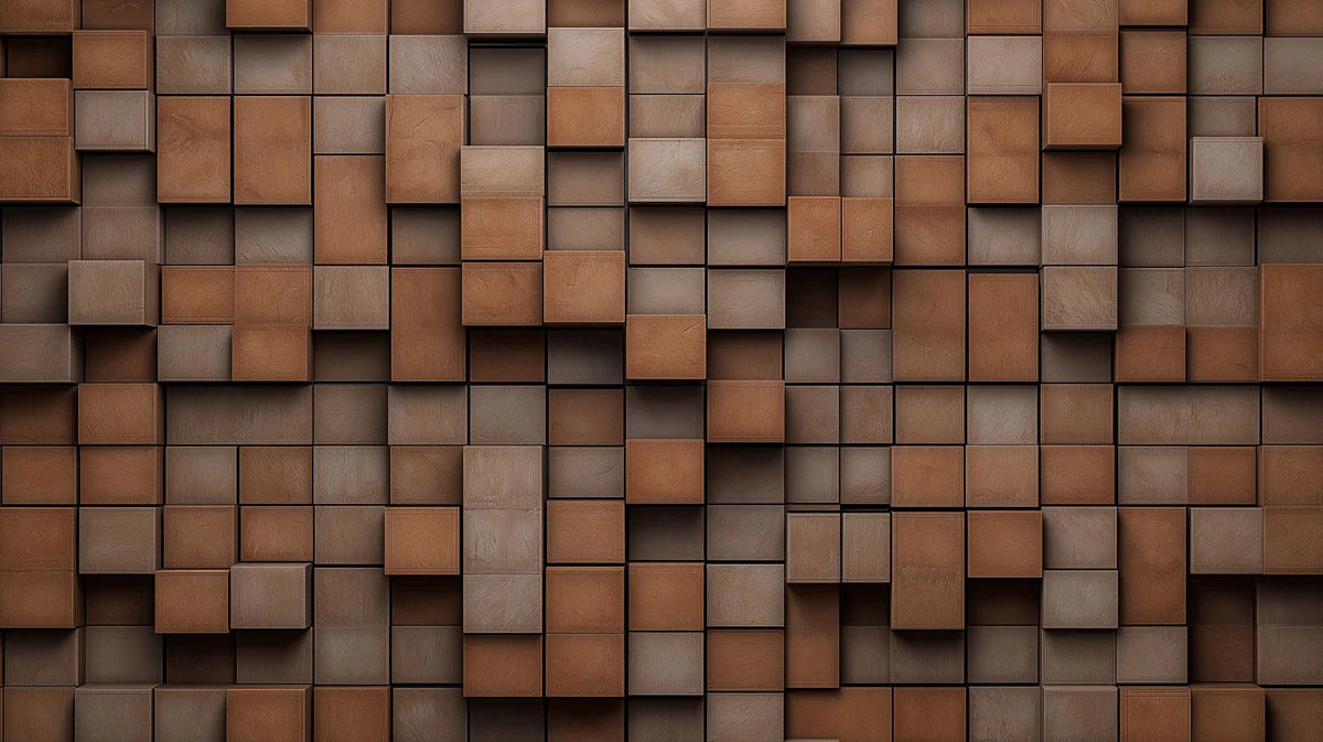 Wooden Cube Mural Wallpaper in BedRoom Various Shades of Brown Wooden Cube Mural Wallpaper - room preview 02