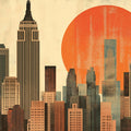 Vintage Silhouette Empire State Building Mural Muted Tones and Sunset Orange Mural Wallpaper - room preview 02