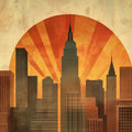 Art Deco Sunset Empire State Building Mural Golden Orange and Urban Silhouette Mural Wallpaper - room preview 02