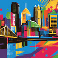 Empire State Building Pop Art Mural Electric Blue, Pink, and Gold Mural Wallpaper - room preview 02