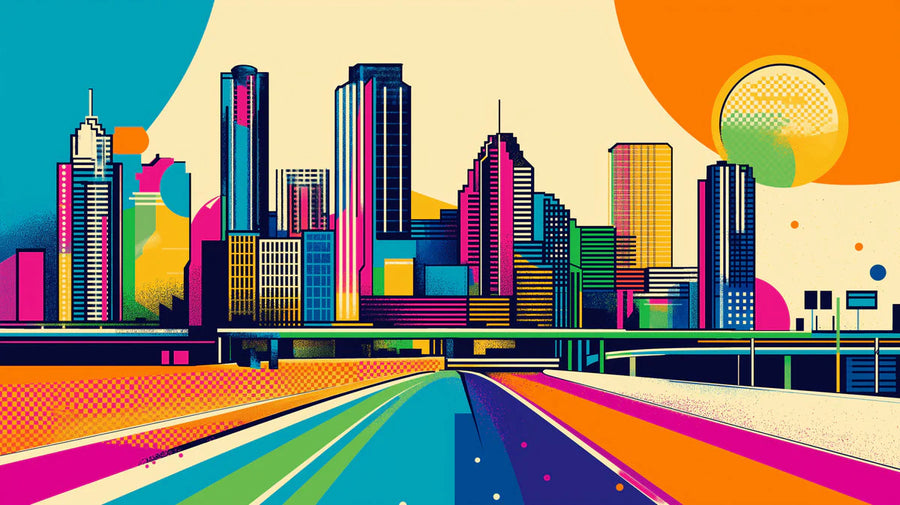 Papier peint mural Empire State Building emblématique, style pop art, coucher de soleil et teintes de New York printable artwork