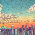 Dreamy Seattle Skyline Mural Serene Bedroom Escape Mural Wallpaper - room preview 02