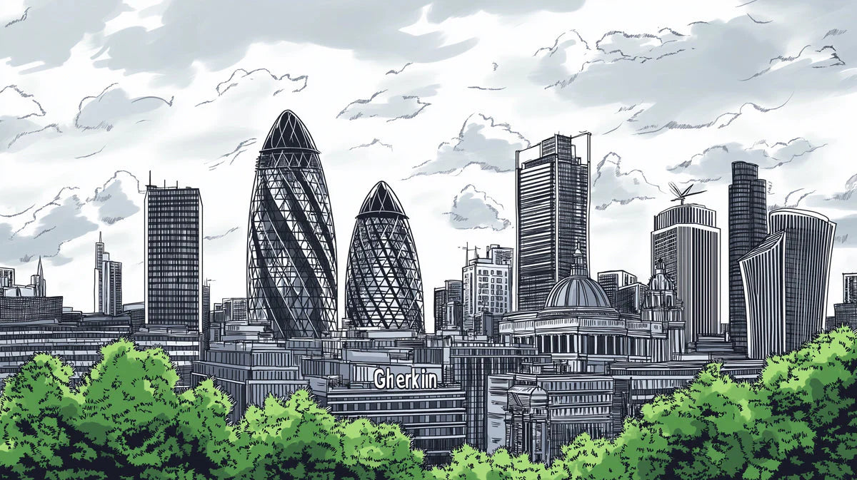 Black and White London Cityscape Mural Wallpaper for a commercial space Black and White London Cityscape Mural Wallpaper - room preview 02