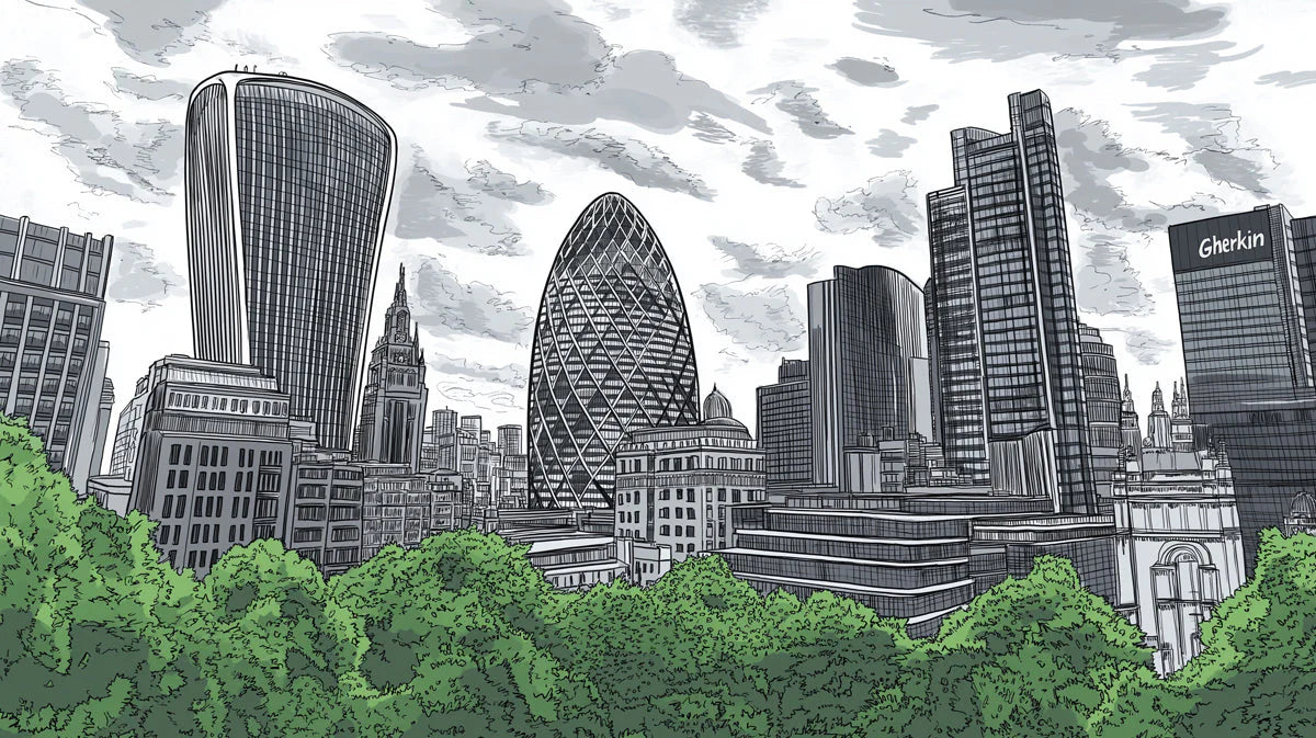 Black and White London Cityscape Mural Wallpaper for a living room Black and White London Cityscape Mural Wallpaper - room preview 02