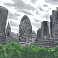 Black and White London Cityscape Mural Wallpaper for a living room Black and White London Cityscape Mural Wallpaper - room preview 02