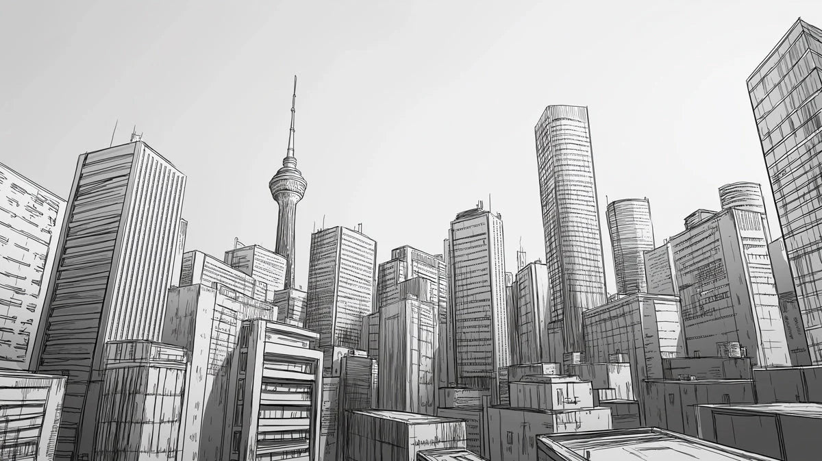 Black and White Toronto Cityscape Mural Wallpaper in Office Mural Wallpaper - room preview 02