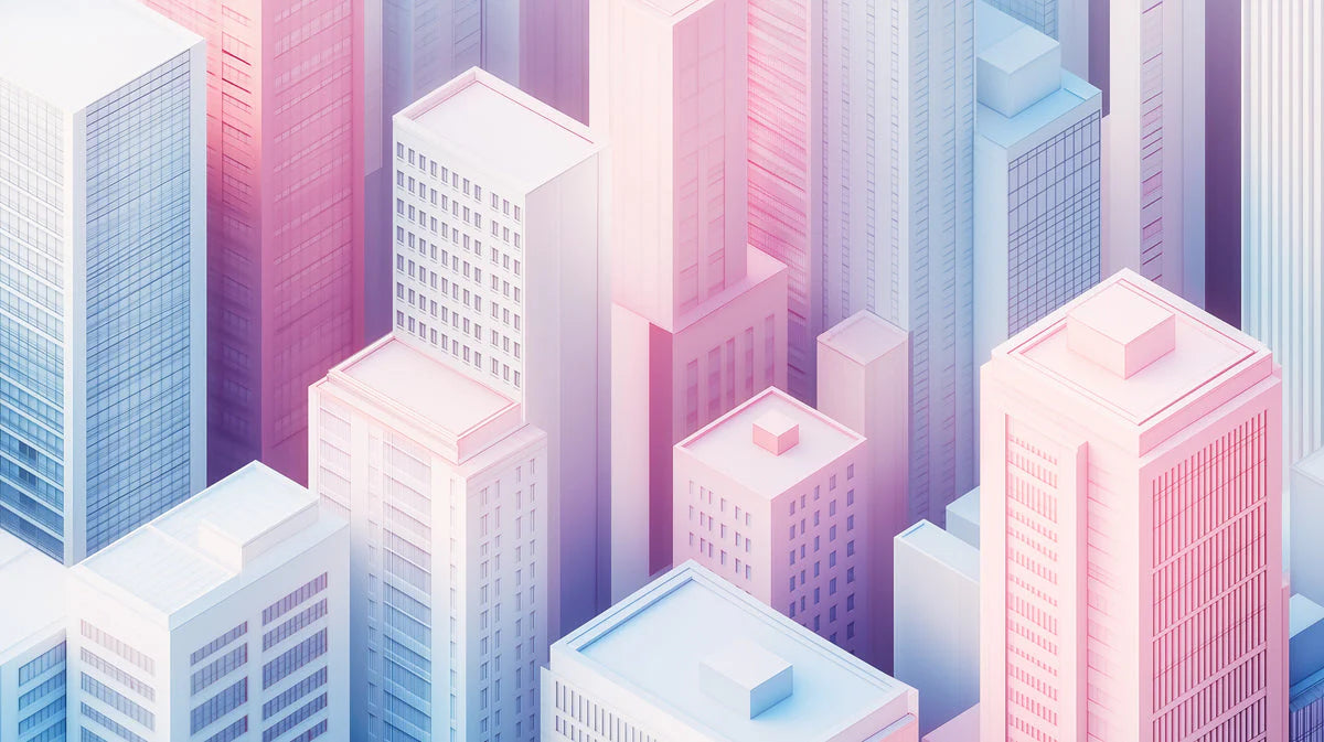 Colorful 3D Cityscape Mural Wallpaper for a living room Various Colors (Pink, Blue, etc.) Mural Wallpaper - room preview 02