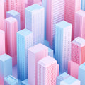 Colorful 3D Cityscape Mural Wallpaper in Office or Living Room Various Colors (Pink, Blue, etc.) Mural Wallpaper - room preview 02