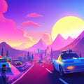 Pink and Purple Mountain Sunset Mural Wallpaper in Living Room Pink and Purple Mountain Sunset Mural Wallpaper - room preview 02
