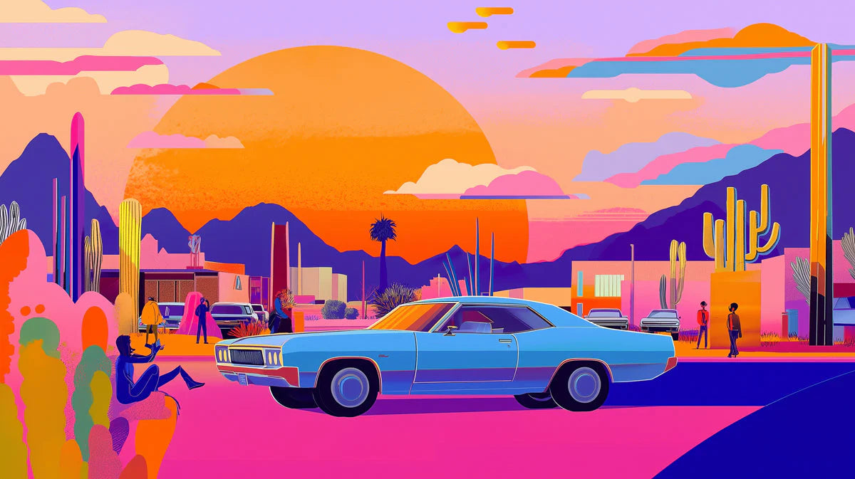 Orange Desert Sunset Mural Wallpaper in Bedroom Various Colors (Orange, Purple, etc.) of Desert Sunset Mural Wallpaper - room preview 02