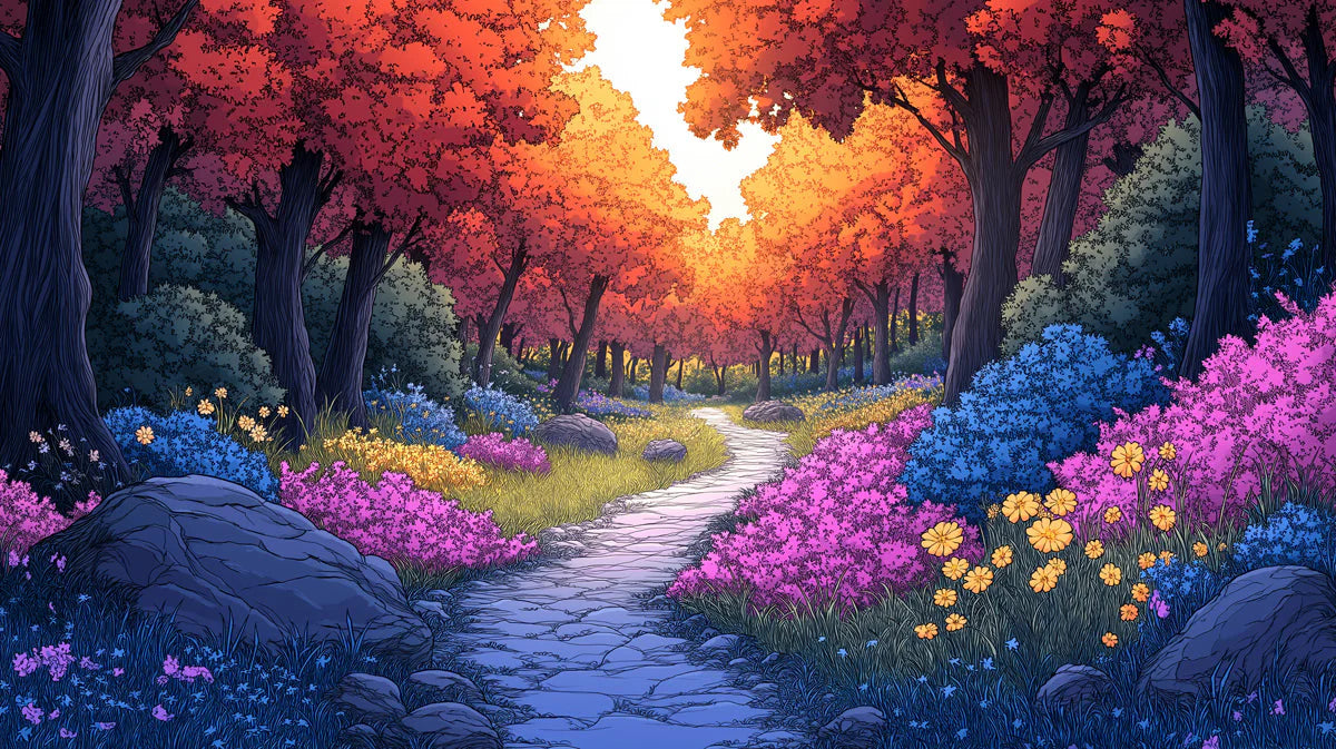 Autumn Forest Mural Wallpaper in Bedroom Various Colors (Red, Orange, Blue, etc.) of Autumn Forest Mural Wallpaper - room preview 02