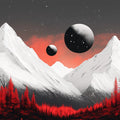 Mountain and Planets Mural Wallpaper in Living Room Black, White, Red Mountain and Planets Mural Wallpaper - room preview 02