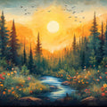 Forest and Sun Mural Wallpaper in Living Room Various Colors (Yellow, Green, etc.) of Forest and Sun Mural Wallpaper - room preview 02
