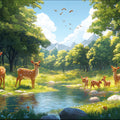 Deers in Forest Mural Wallpaper in Bedroom Various Colors (Green, Brown, etc.) of Deesr in Forest Mural Wallpaper - room preview 02
