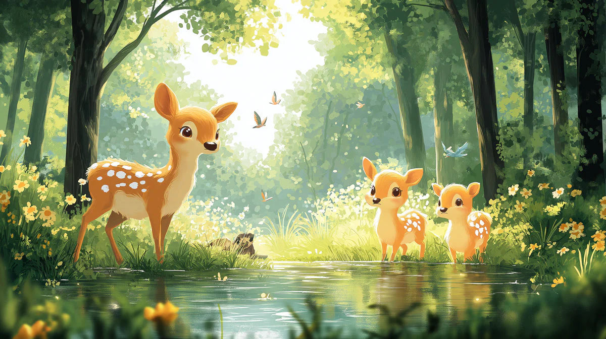Deers in Forest Mural Wallpaper in Bedroom Various Colors (Green, Brown, etc.) of Deesr in Forest Mural Wallpaper - room preview 02