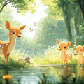 Deers in Forest Mural Wallpaper in Bedroom Various Colors (Green, Brown, etc.) of Deesr in Forest Mural Wallpaper - room preview 02