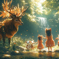 Deer and Girls in Forest Mural Wallpaper in Bedroom Various Colors (Green, Brown, etc.) of Deer and Girl Mural Wallpaper - room preview 02