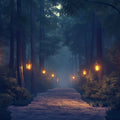 Mystic Forest with Lanterns Mural Wallpaper in Living Room Dark Blue, Yellow Mystic Forest Mural Wallpaper - room preview 02