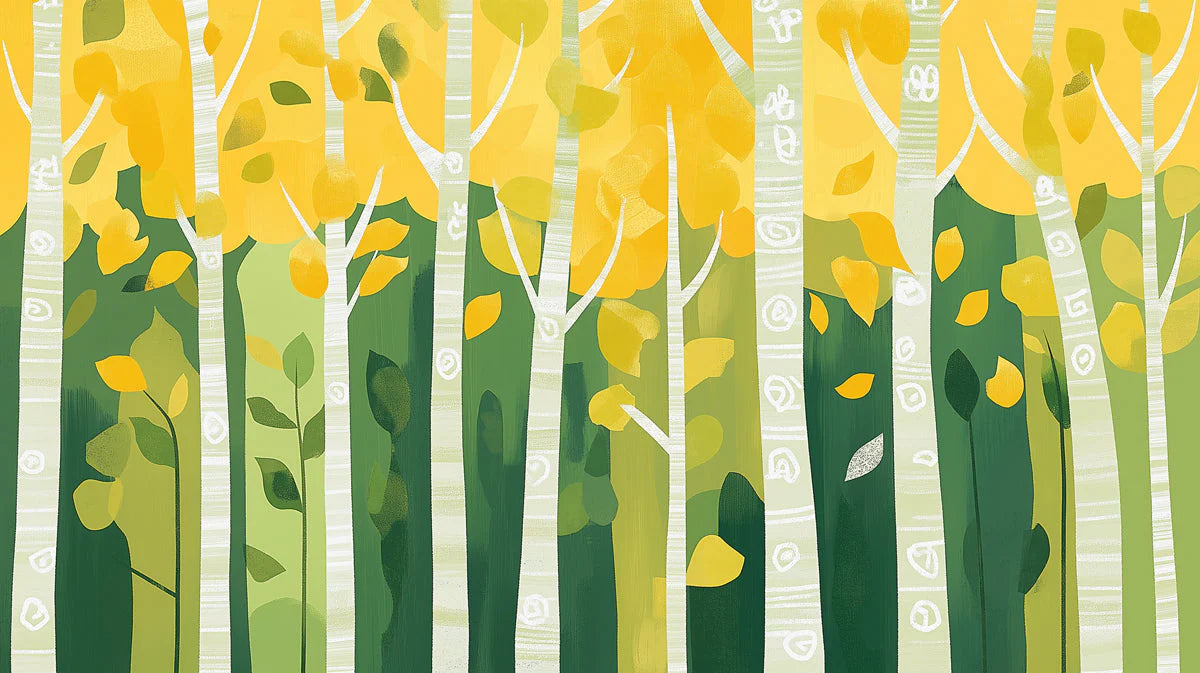Abstract Yellow and Green Tree Mural Wallpaper in Living Room Yellow, Green Trees Mural Wallpaper - room preview 02