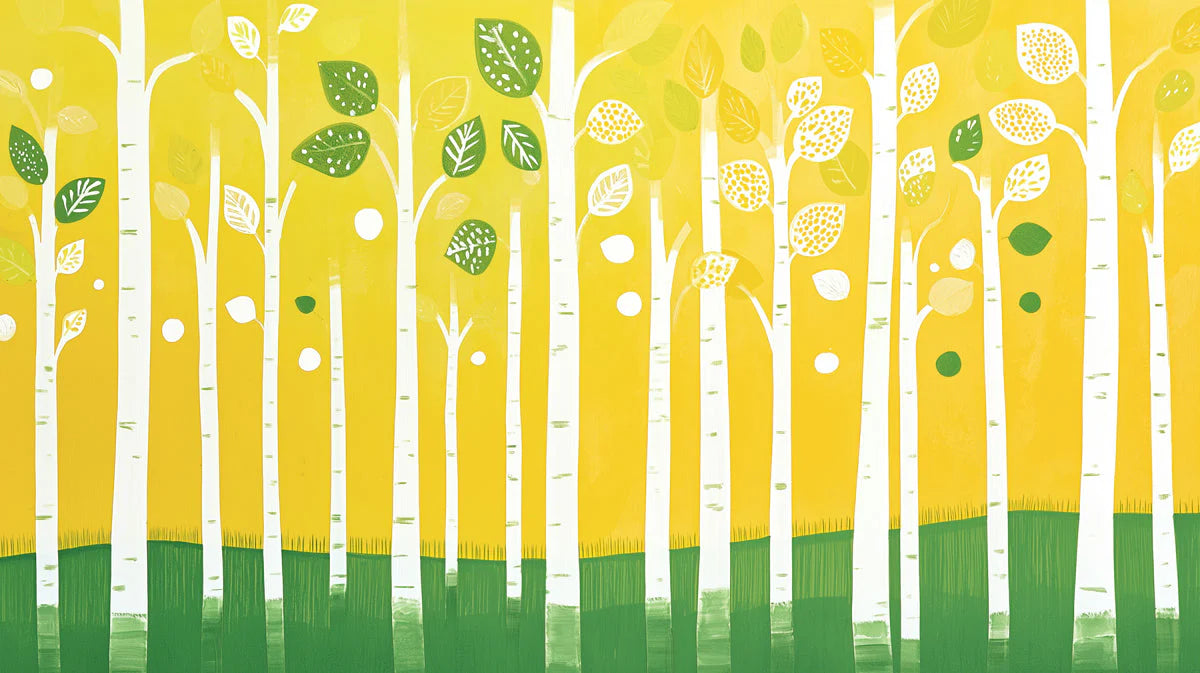 Abstract Yellow and Green Tree Mural Wallpaper in Living Room Yellow, Green Trees Mural Wallpaper - room preview 02