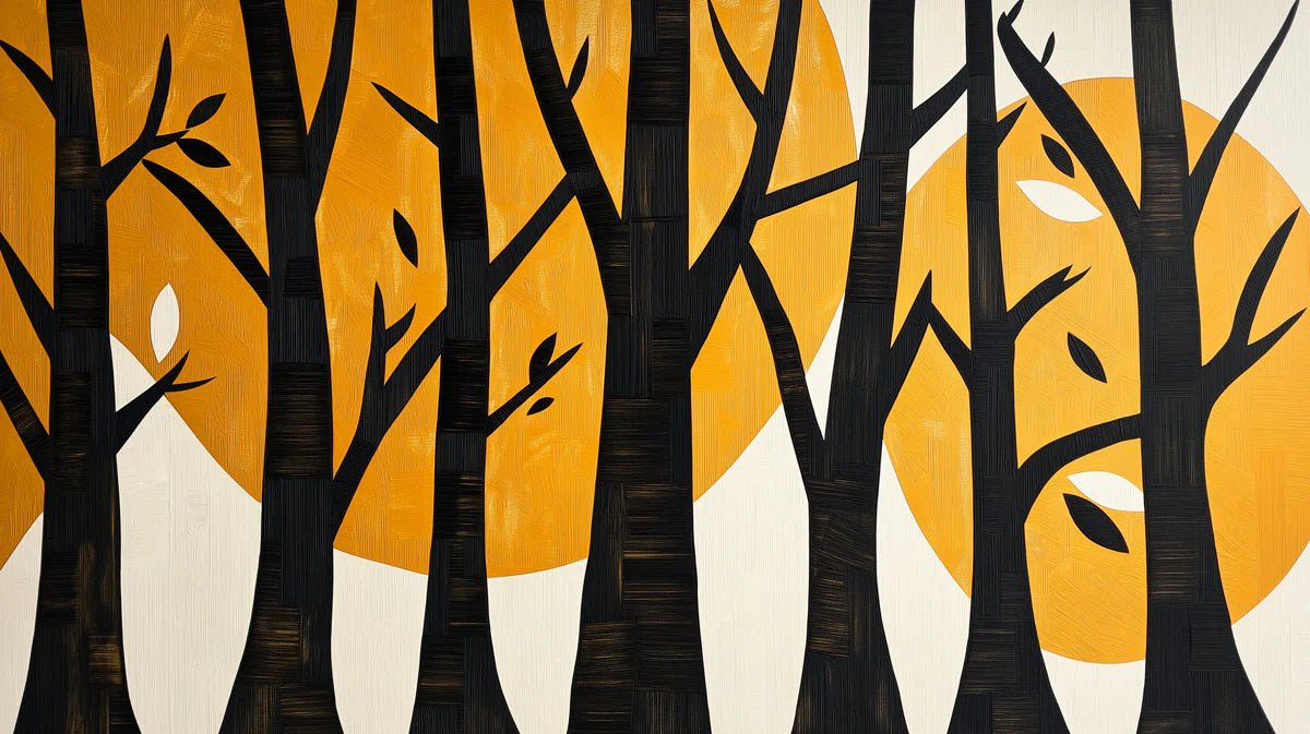 Black and Yellow Tree Mural Wallpaper in Living Room Black, Yellow Trees Mural Wallpaper - room preview 02