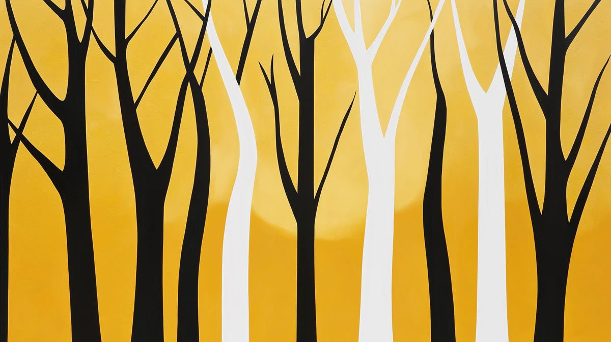 Black and Yellow Tree Mural Wallpaper in Living Room Black, Yellow Trees Mural Wallpaper - room preview 02
