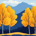 Blue and Yellow Tree Mural Wallpaper for a living room Blue, Yellow Trees Mural Wallpaper - room preview 02