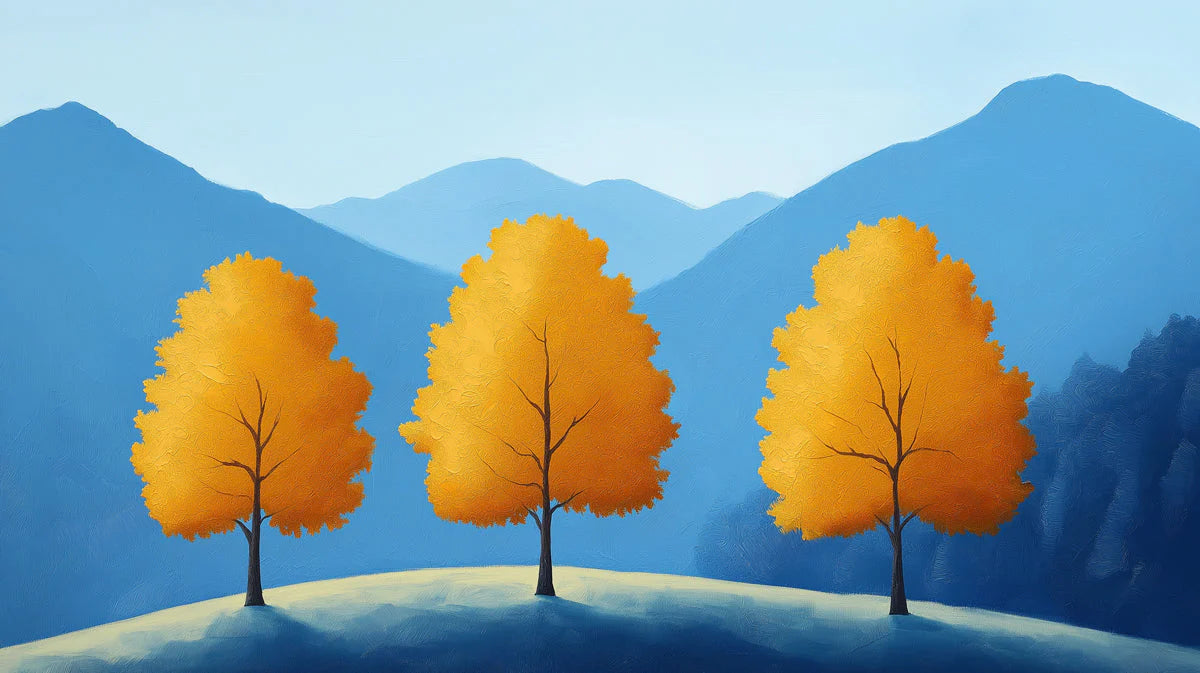 Blue and Yellow Tree Mural Wallpaper in Living Room Blue, Yellow Trees Mural Wallpaper - room preview 02