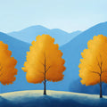 Blue and Yellow Tree Mural Wallpaper in Living Room Blue, Yellow Trees Mural Wallpaper - room preview 02