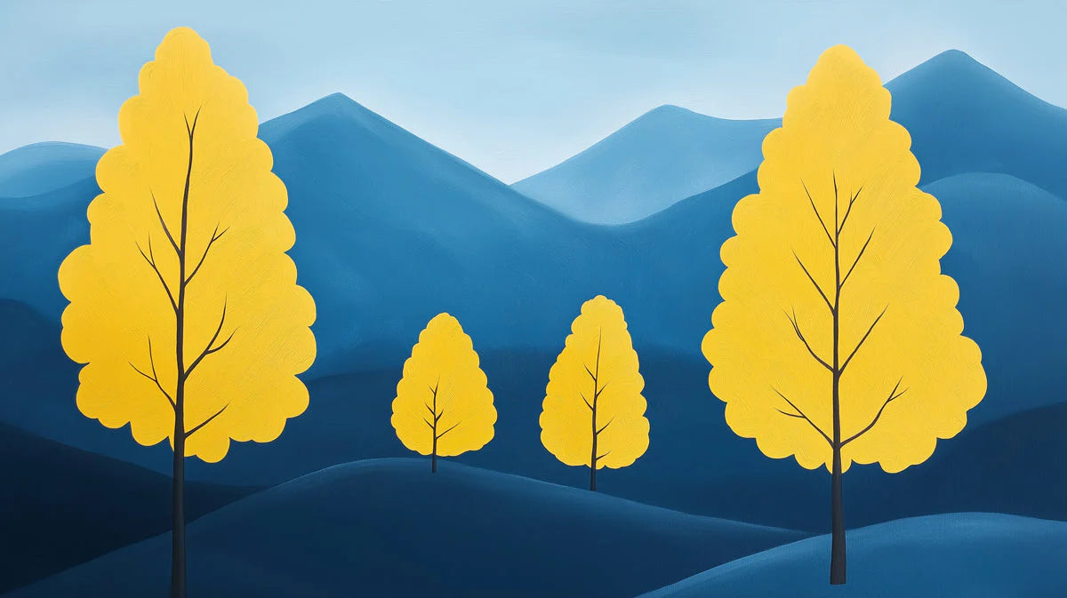 Blue and Yellow Tree Mural Wallpaper for a Restaurant Blue, Yellow Trees Mural Wallpaper - room preview 02