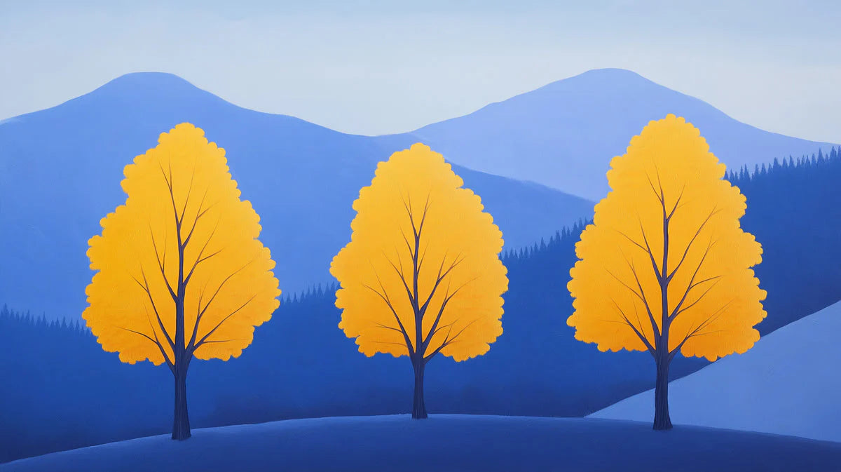 Blue and Yellow Tree Mural Wallpaper in Dining Room Blue, Yellow Trees Mural Wallpaper - room preview 02