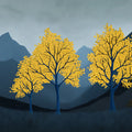 Dark Blue and Yellow Tree Mural Wallpaper in Living Room Dark Blue, Yellow Trees Mural Wallpaper - room preview 02