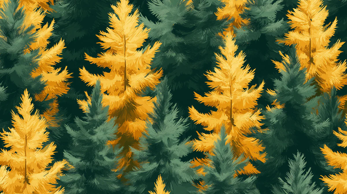 Green and Yellow Pine Tree Mural Wallpaper in Living Room Green, Yellow Pine Trees Mural Wallpaper - room preview 02