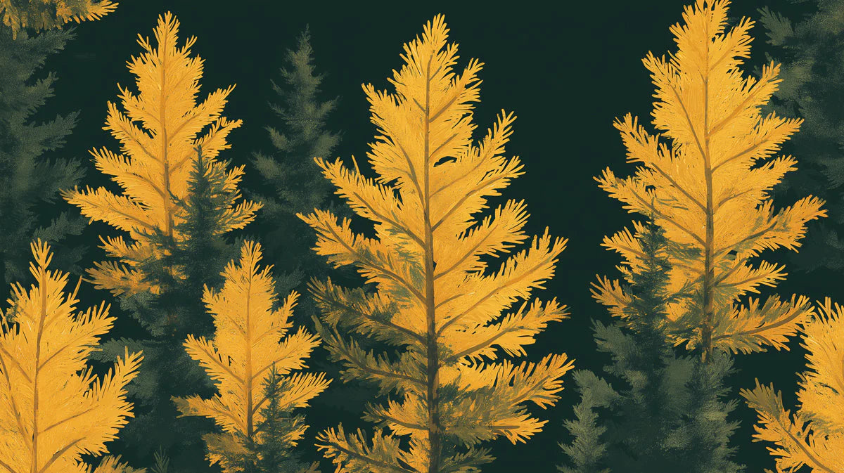 Green and Yellow Pine Tree Mural Wallpaper in Living Room Green, Yellow Pine Trees Mural Wallpaper - room preview 02