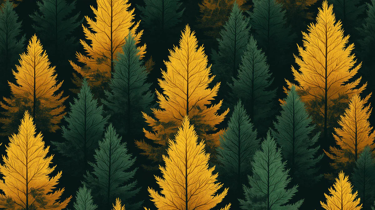 Green and Yellow Pine Tree Mural Wallpaper in a dining room Green, Yellow Pine Trees Mural Wallpaper - room preview 02