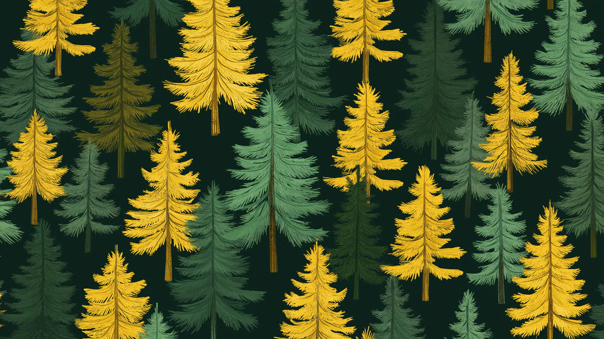 Green and Yellow Pine Tree Mural Wallpaper in Living Room Green, Yellow Pine Trees Mural Wallpaper - room preview 02