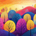 Colorful Tree Mural Wallpaper in Bedroom Various Colors (Pink, Blue, Yellow, etc.) Trees Mural Wallpaper - room preview 02