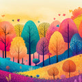 Colorful Tree Mural Wallpaper in Bedroom Various Colors (Pink, Blue, Yellow, etc.) Trees Mural Wallpaper - room preview 02