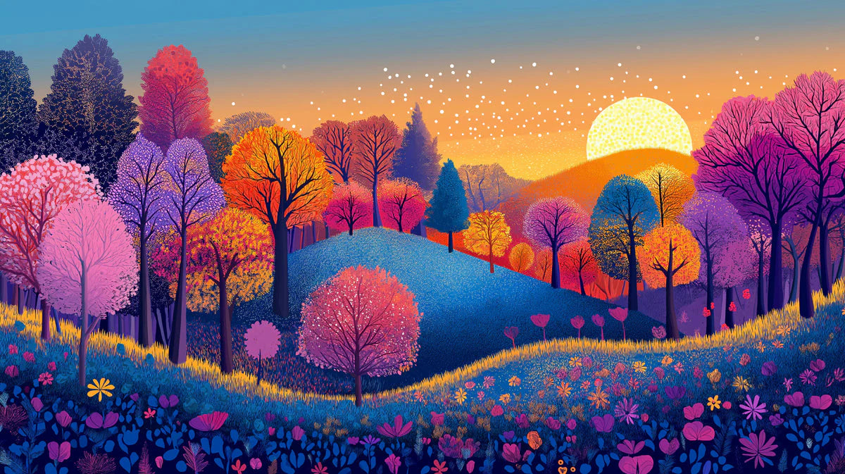 Colorful Tree Mural Wallpaper in Bedroom Various Colors (Pink, Blue, Yellow, etc.) Trees Mural Wallpaper - room preview 02