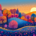 Colorful Tree Mural Wallpaper in Bedroom Various Colors (Pink, Blue, Yellow, etc.) Trees Mural Wallpaper - room preview 02