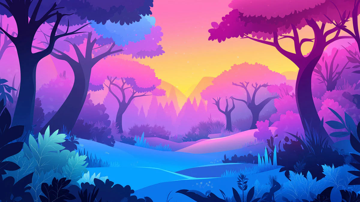 Purple and Pink Forest Mural Wallpaper in Bedroom Purple, Pink Forest Mural Wallpaper - room preview 02
