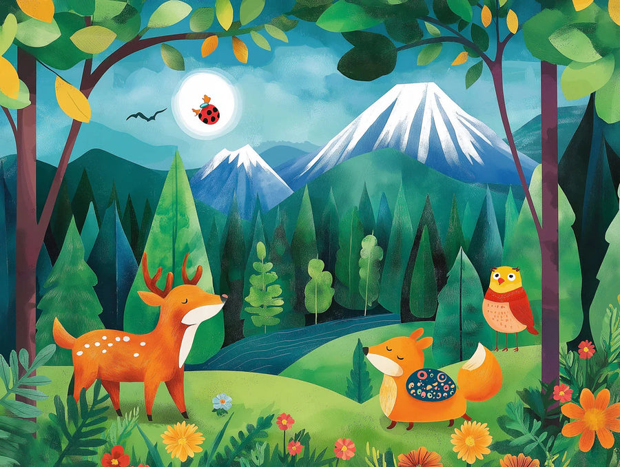 Baby Animals Wallpaper Mural – Cute Animals Wall Mural – Forest and Animals in Bedroom Various Colors (Green, Orange, etc.) of Forest and Animals printable artwork