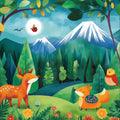 Forest and Animals Mural Wallpaper in Bedroom Various Colors (Green, Orange, etc.) of Forest and Animals Mural Wallpaper - room preview 02