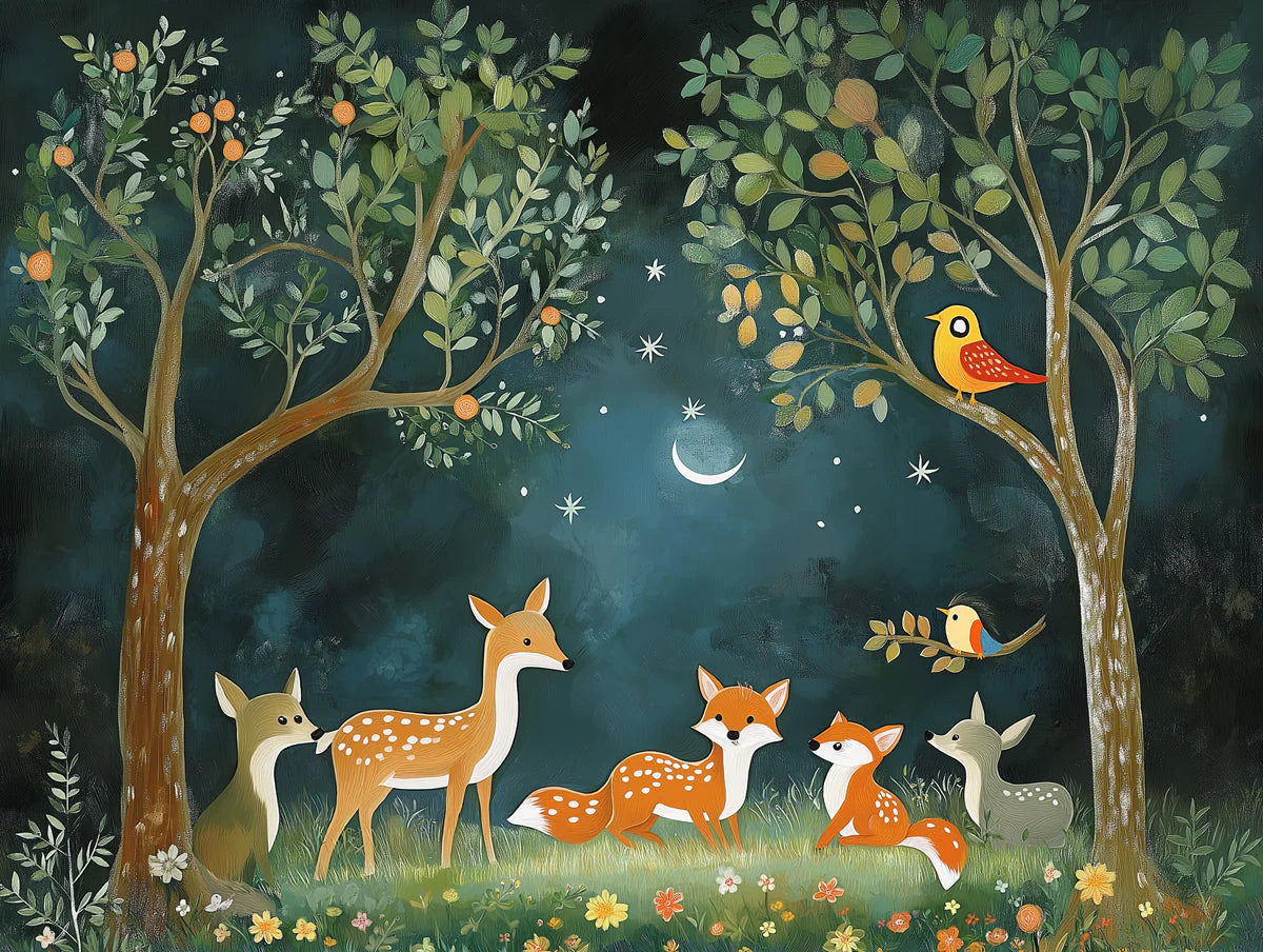 Forest and Animals Mural Wallpaper in Nursery Various Colors (Green, Brown, etc.) of Forest and Animals Mural Wallpaper - room preview 02