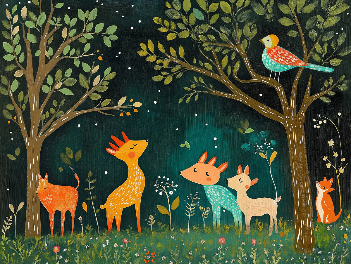 Forest and Animals Mural Wallpaper in Nursery Various Colors (Green, Brown, etc.) of Forest and Animals Mural Wallpaper - room preview 02