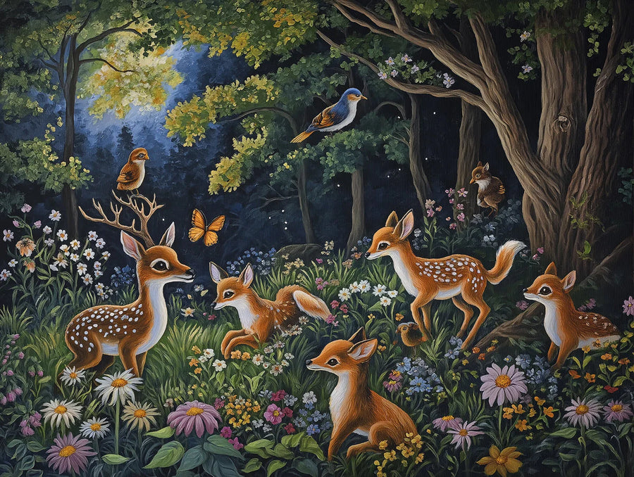 Baby Animals Wallpaper Mural – Cute Animals Wall Mural – Forest with Animals in Bedroom Various Colors (Green, Blue, etc.) of Forest with Animals printable artwork