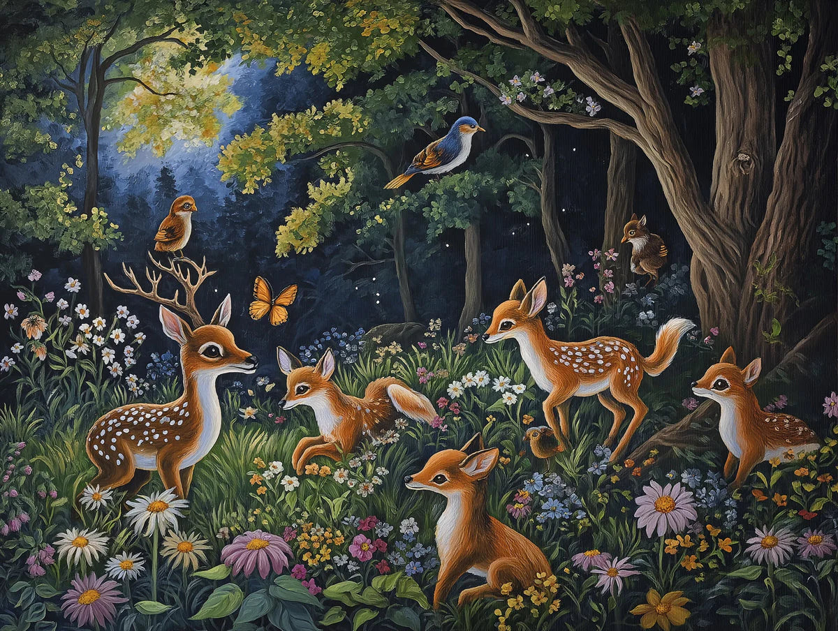 Forest with Animals Mural Wallpaper in Bedroom Various Colors (Green, Blue, etc.) of Forest with Animals Mural Wallpaper - room preview 02