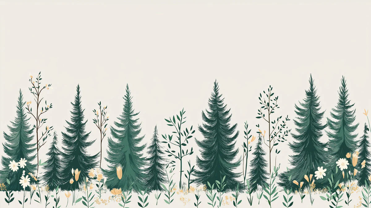 Simple Pine Tree Mural Wallpaper in Study Room Green, White Pine Trees Mural Wallpaper - room preview 02